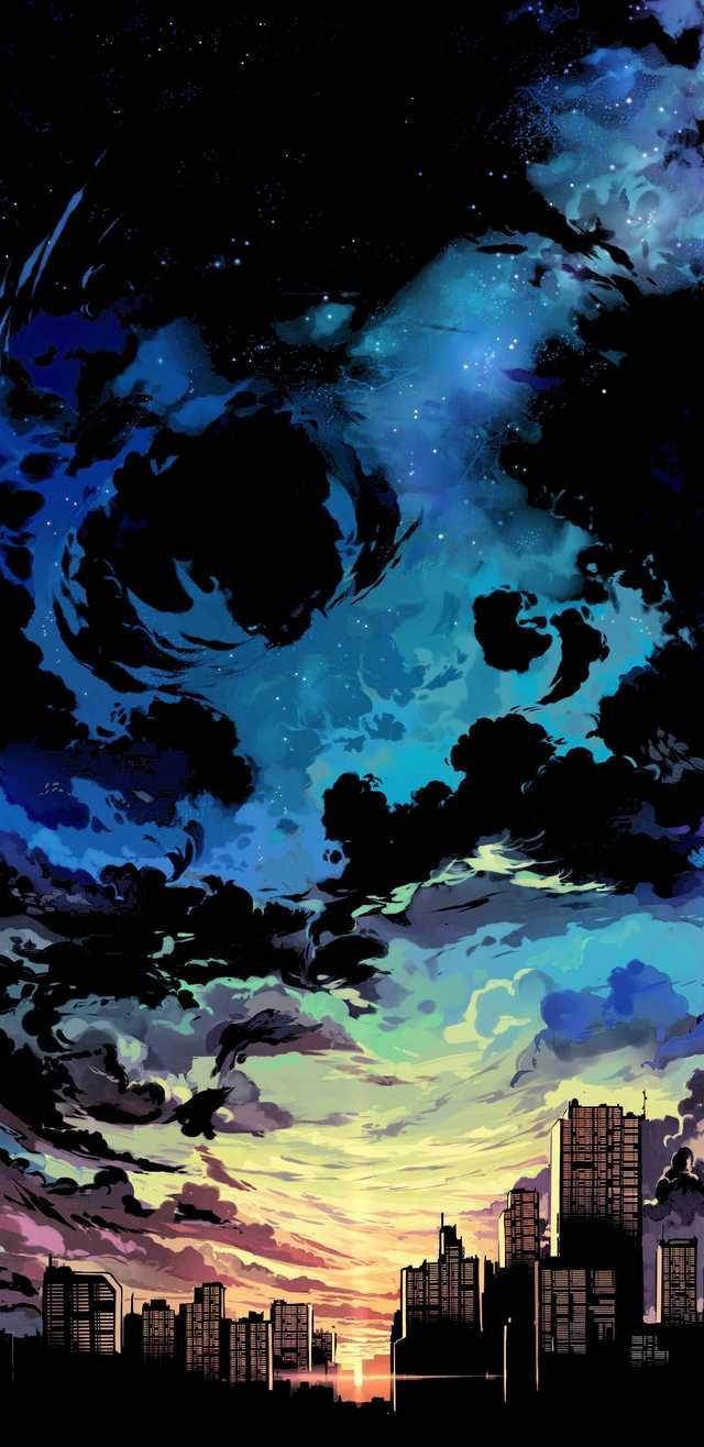 Aesthetic Anime Black Clouds Over City Phone Wallpaper