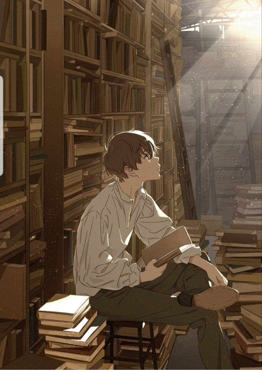 Aesthetic Anime Boy Books Library Wallpaper