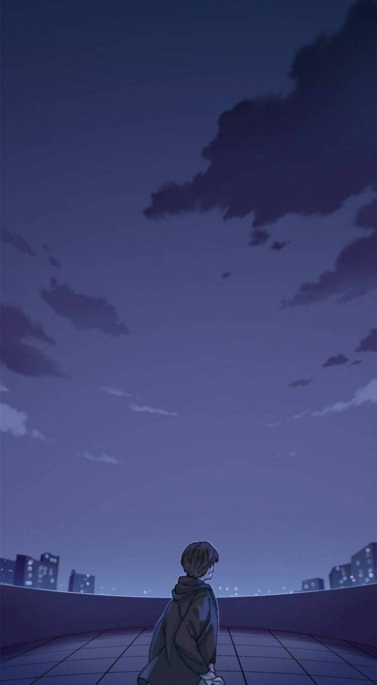 Aesthetic Anime Boy Dark Purple Sky Wallpaper