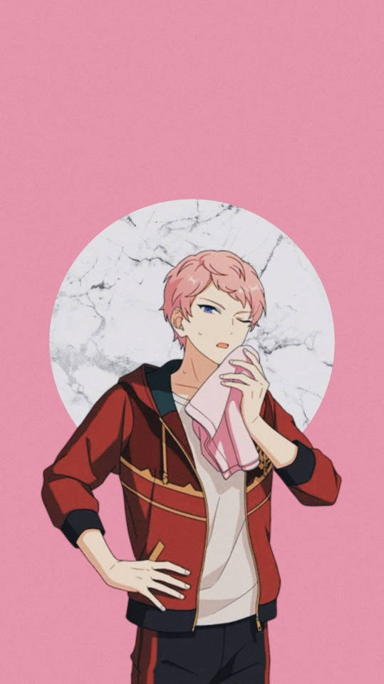 Aesthetic Anime Boy Pink Background Wallpaper