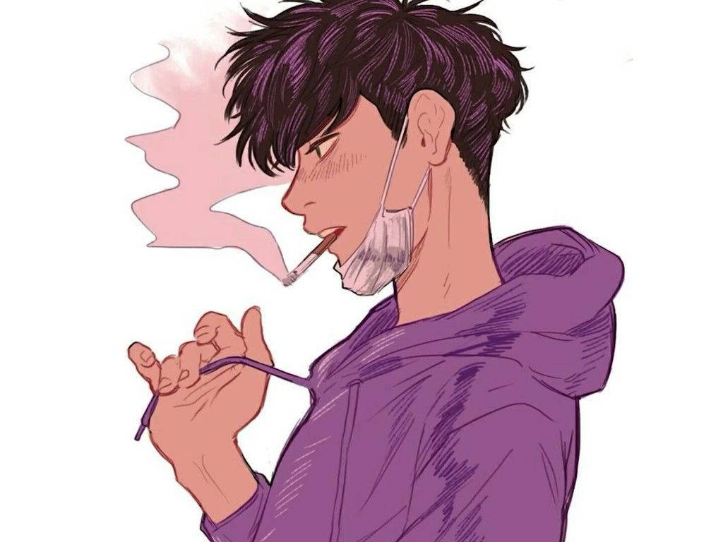 Aesthetic Anime Boy Purple Jacket Wallpaper
