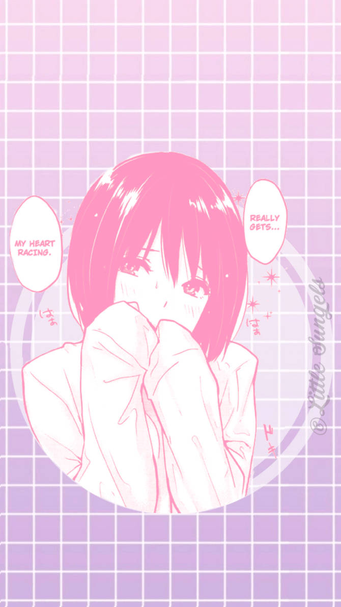 Aesthetic Anime Shy Girl On Pink Wallpaper