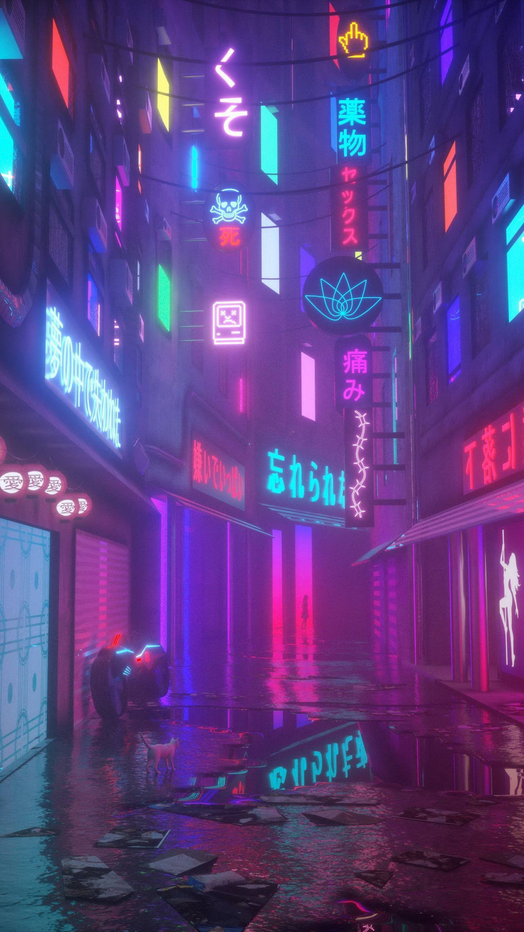 Download free Aesthetic Anime Street With Neon Signs Phone Wallpaper -  MrWallpaper.com