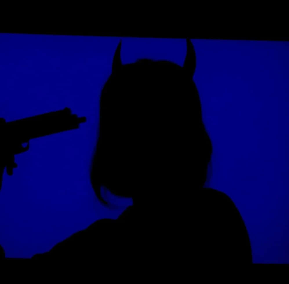 Aesthetic Blue Grunge Devil Girl Gun Wallpaper