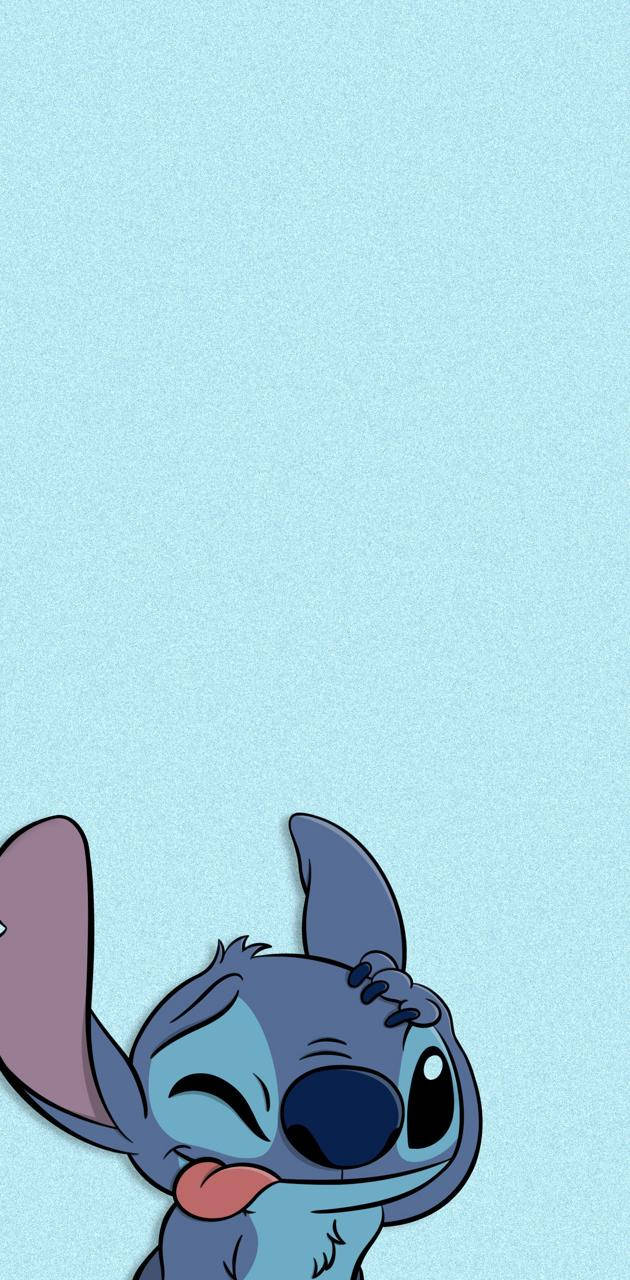 Aesthetic Blue Stitch Tongue Out Wallpaper