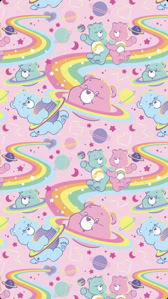 Aesthetic Care Bear Rainbow Collage Wallpaper