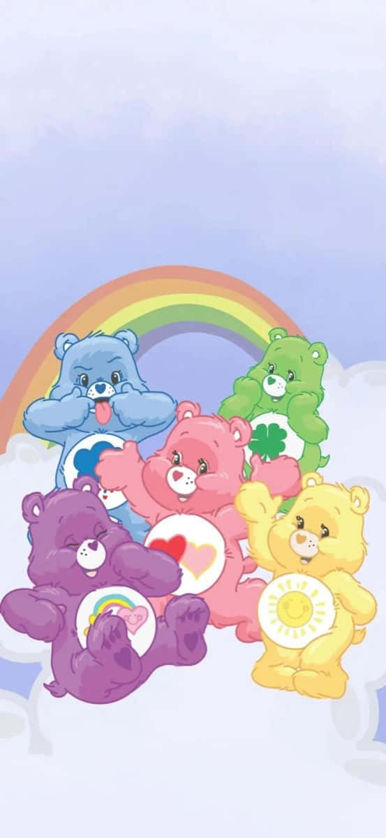 Aesthetic Care Bear Rainbow On Clouds Wallpaper