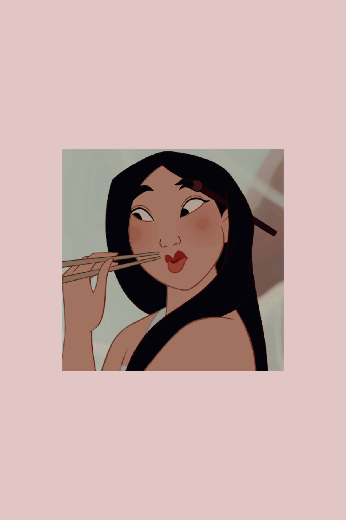 Aesthetic Cartoon Mulan Eating With Chopsticks Wallpaper