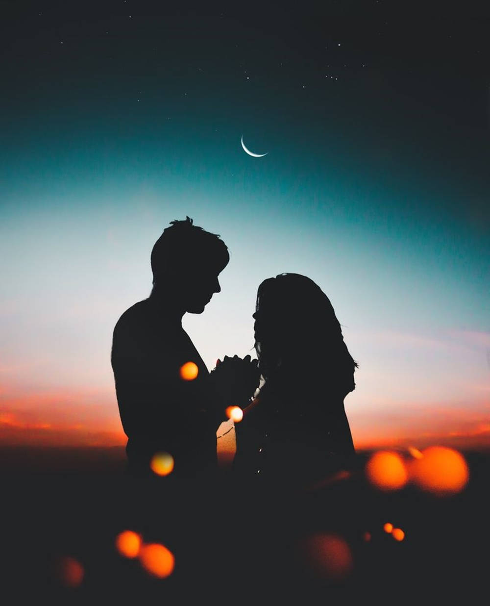 Aesthetic Couple With Crescent Moon Wallpaper