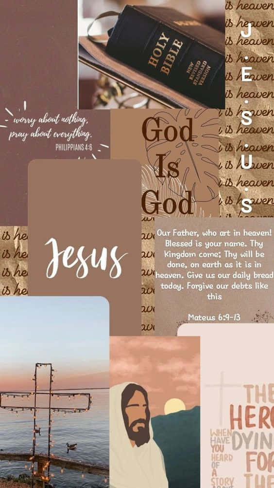 Aesthetic Jesus Brown Collage Wallpaper