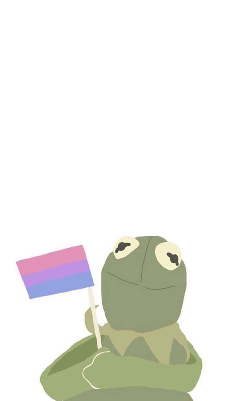 Aesthetic Kermit Holding Bisexual Flag Wallpaper