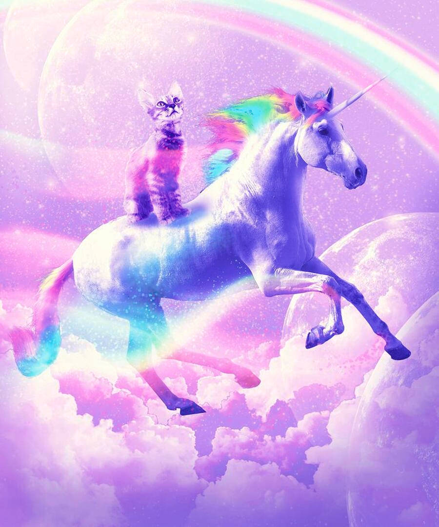 Aesthetic Kitty Riding Galaxy Unicorn Wallpaper