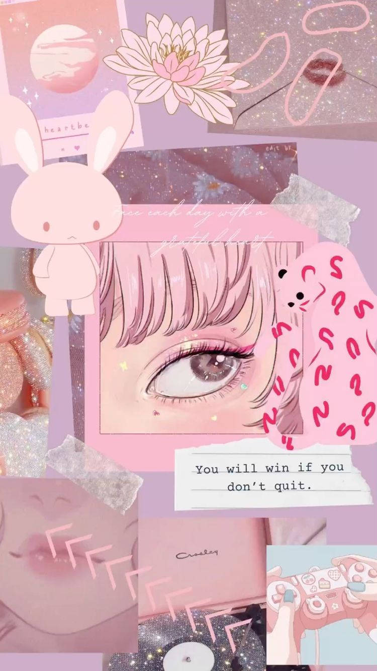 Aesthetic Pink Anime Collage With Eye Wallpaper