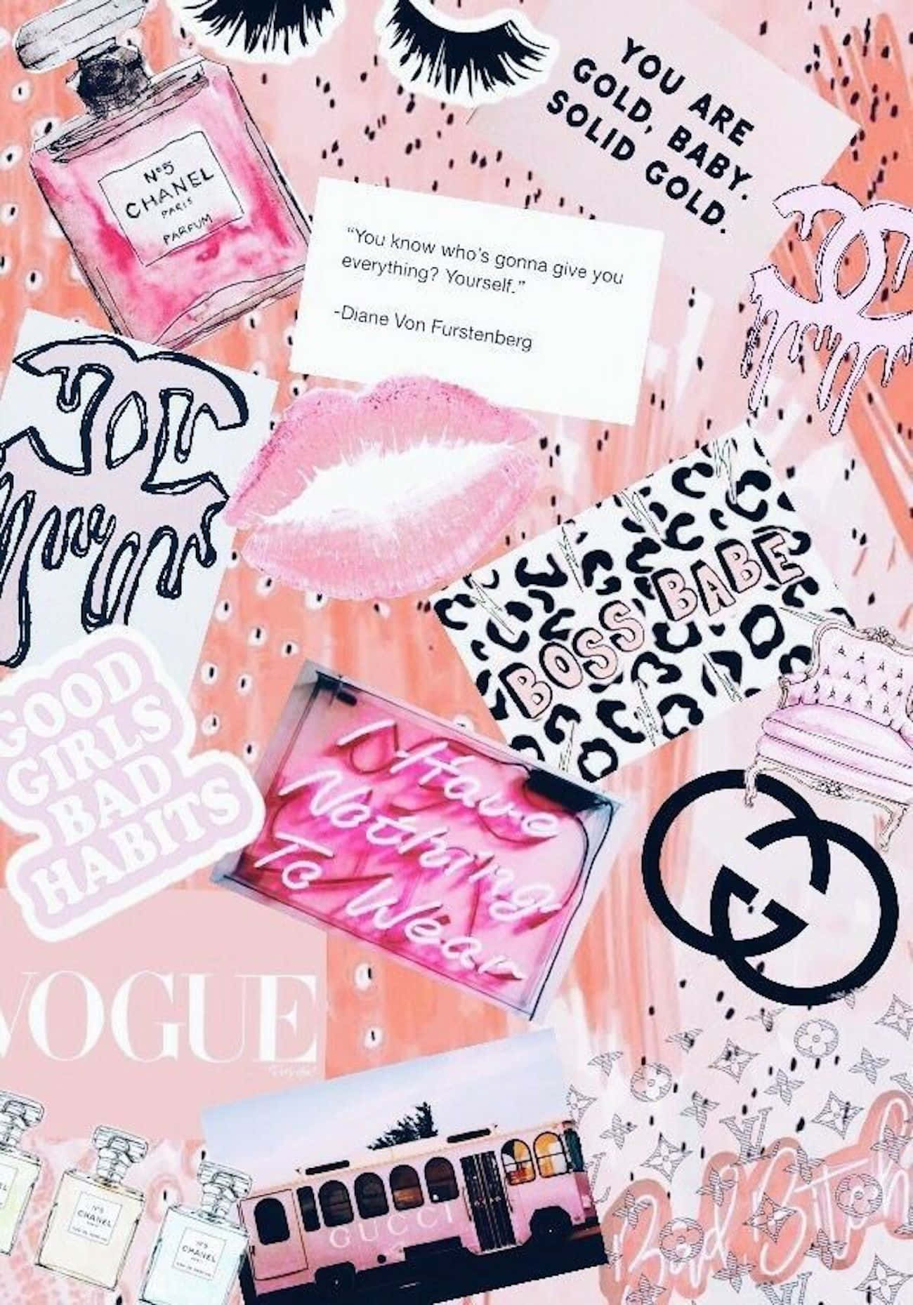 Aesthetic Pink Collage Brand Logos And Girly Stuff Wallpaper
