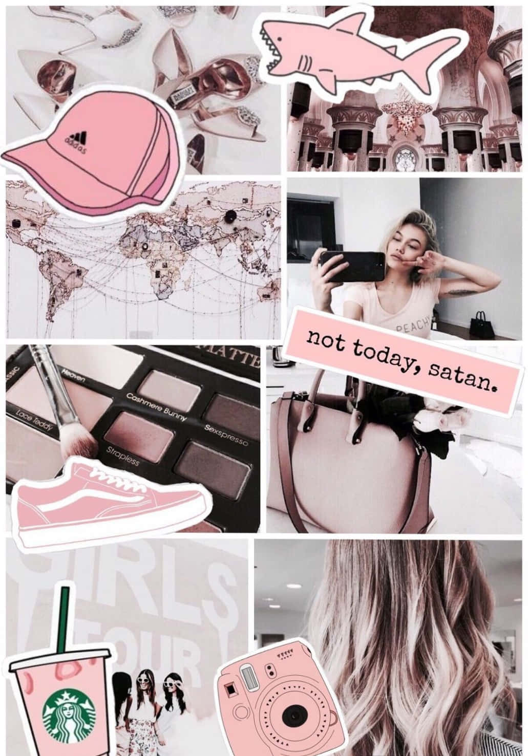 Aesthetic Pink Collage With Text Not Today Satan Wallpaper