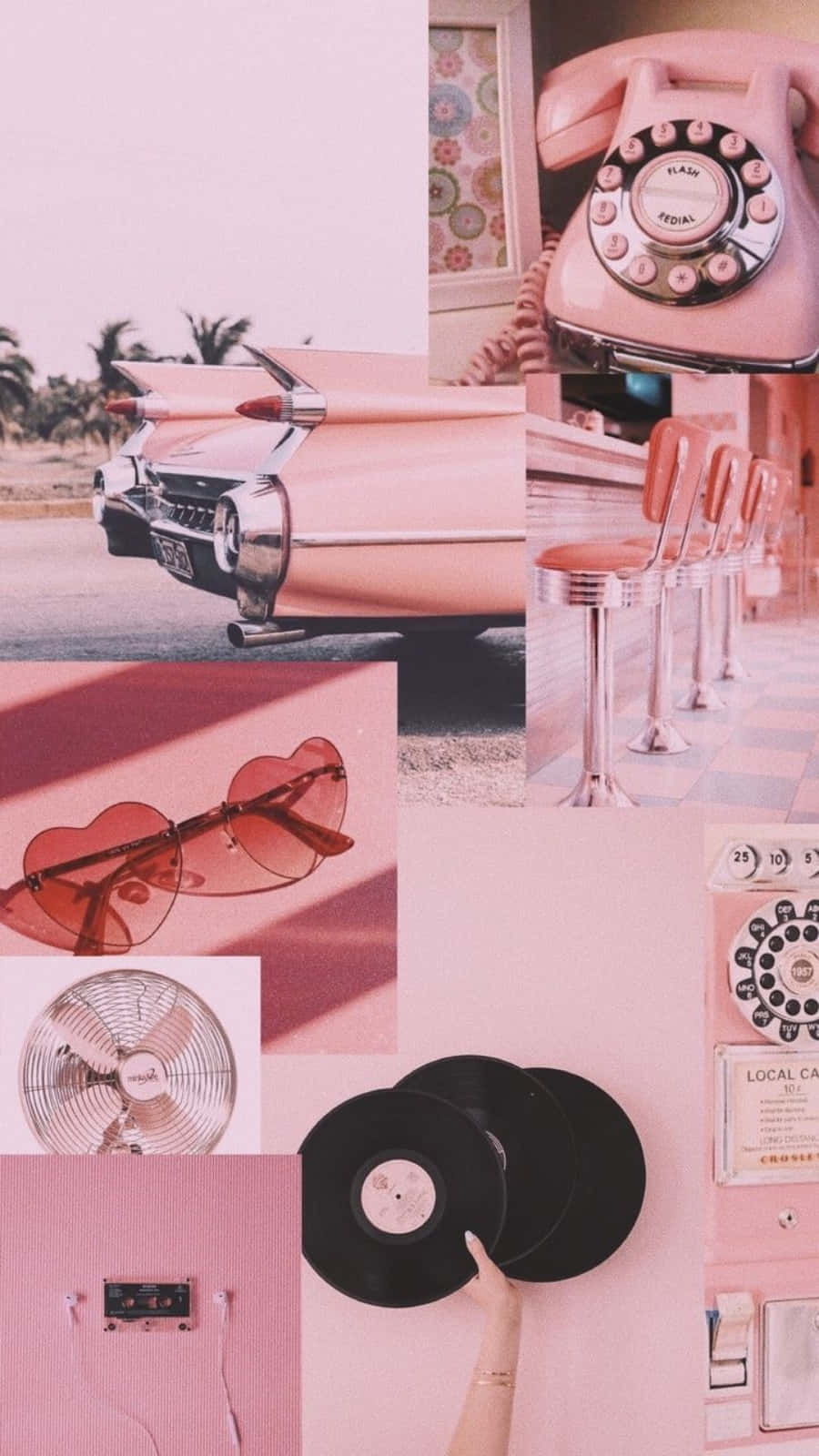 Aesthetic Pink Collage With Vintage Telephone Wallpaper