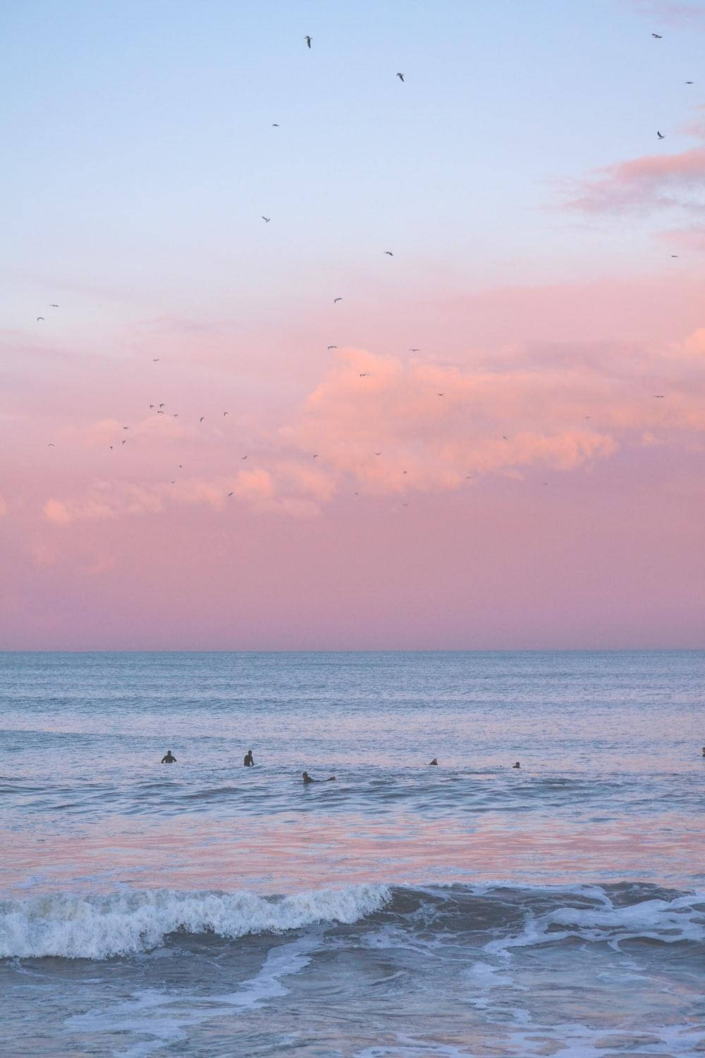 Aesthetic Pink Iphone Ocean And Sky Wallpaper