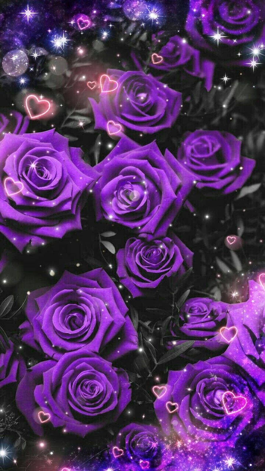 Aesthetic Purple Roses With Hearts Wallpaper