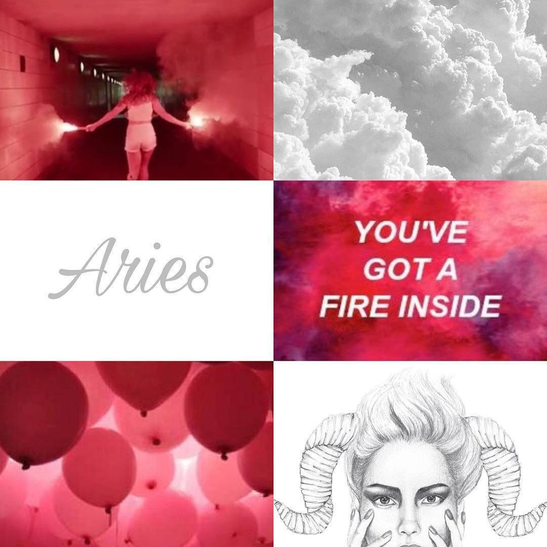 Aesthetic Red And White Aries Astrology Wallpaper