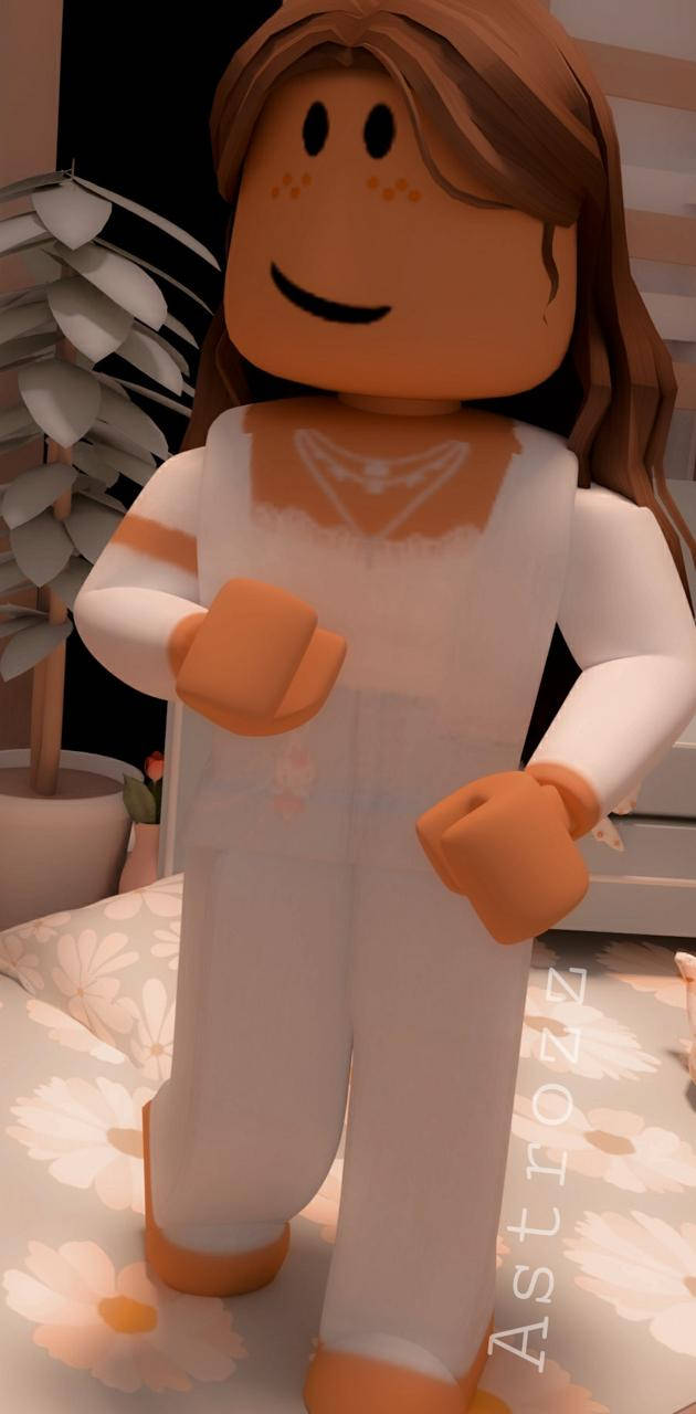 Aesthetic Roblox Girl Standing And Smiling Wallpaper