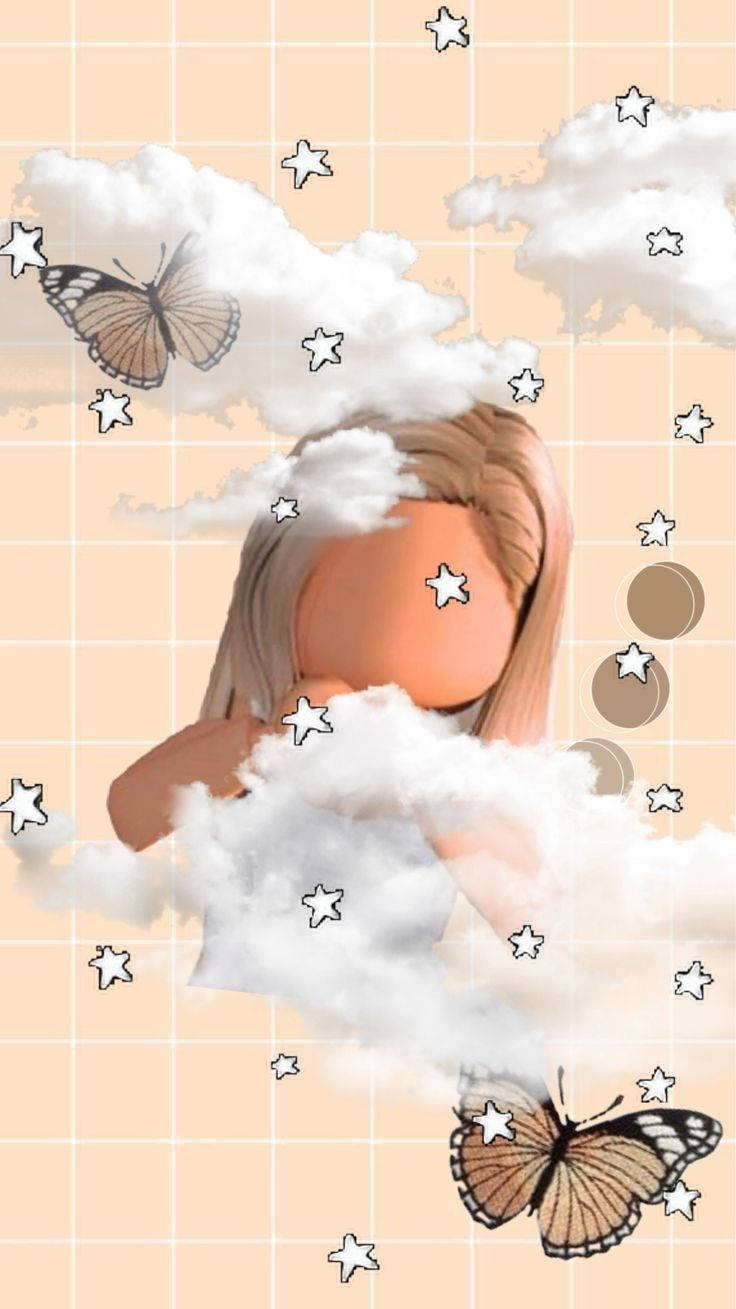 Aesthetic Roblox Girl With Cloud Stickers Wallpaper