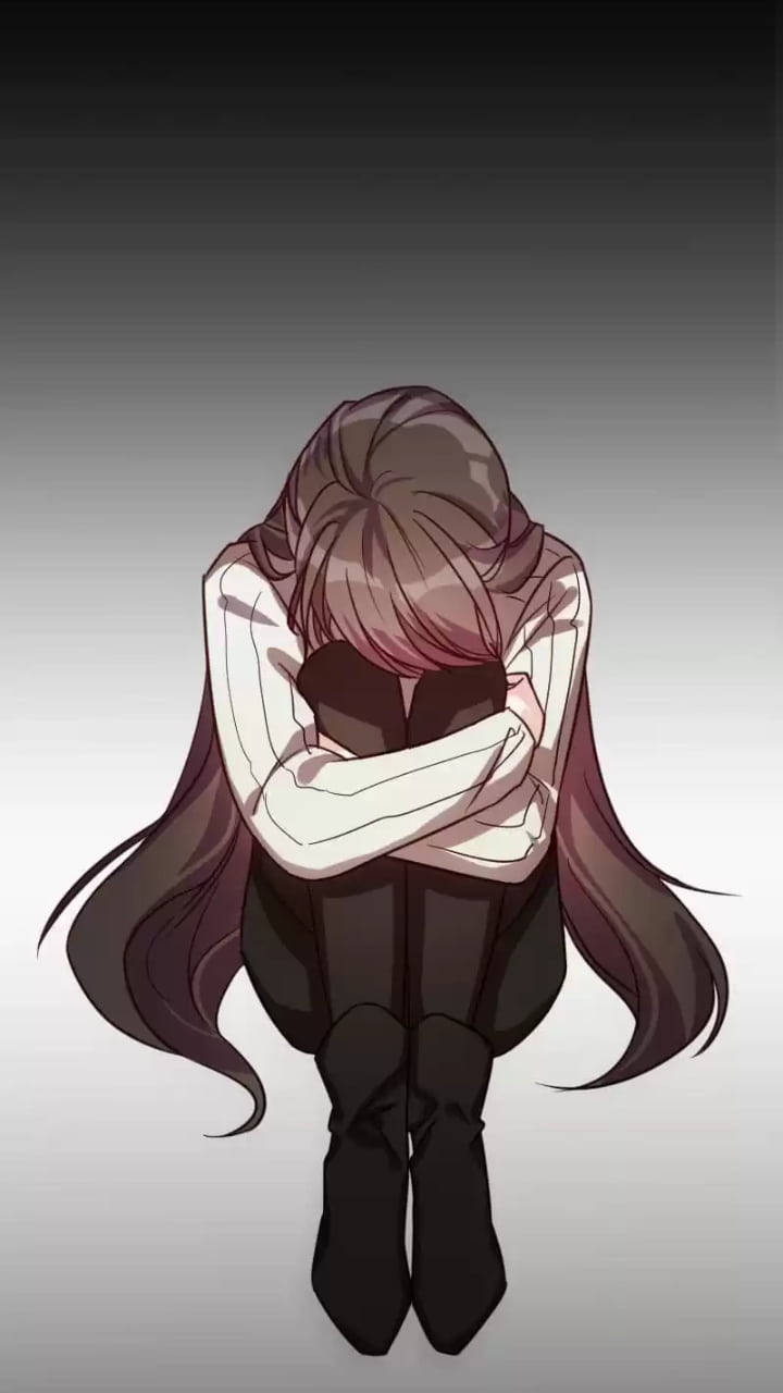 Aesthetic Sad Anime Girl Grey Background Wallpaper