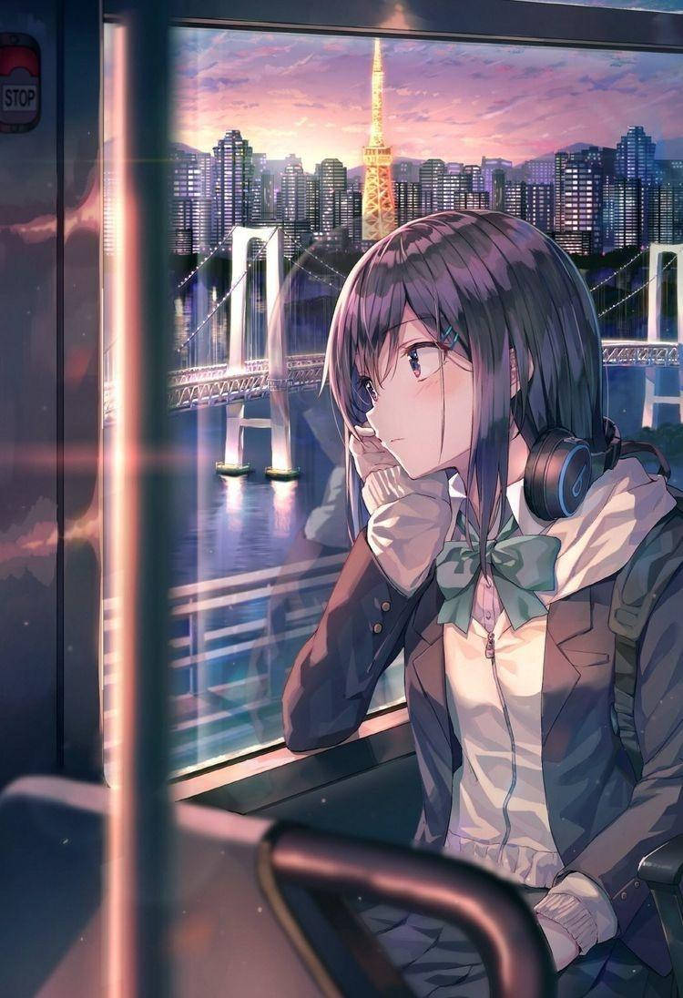 Aesthetic Sad Anime Girl Subway Wallpaper