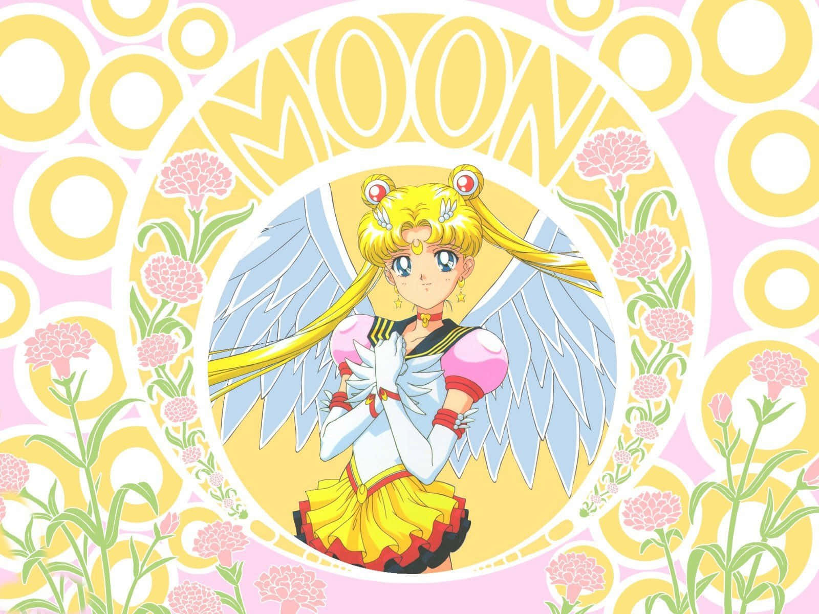 Aesthetic Sailor Moon Pink Yellow Flowers Wallpaper