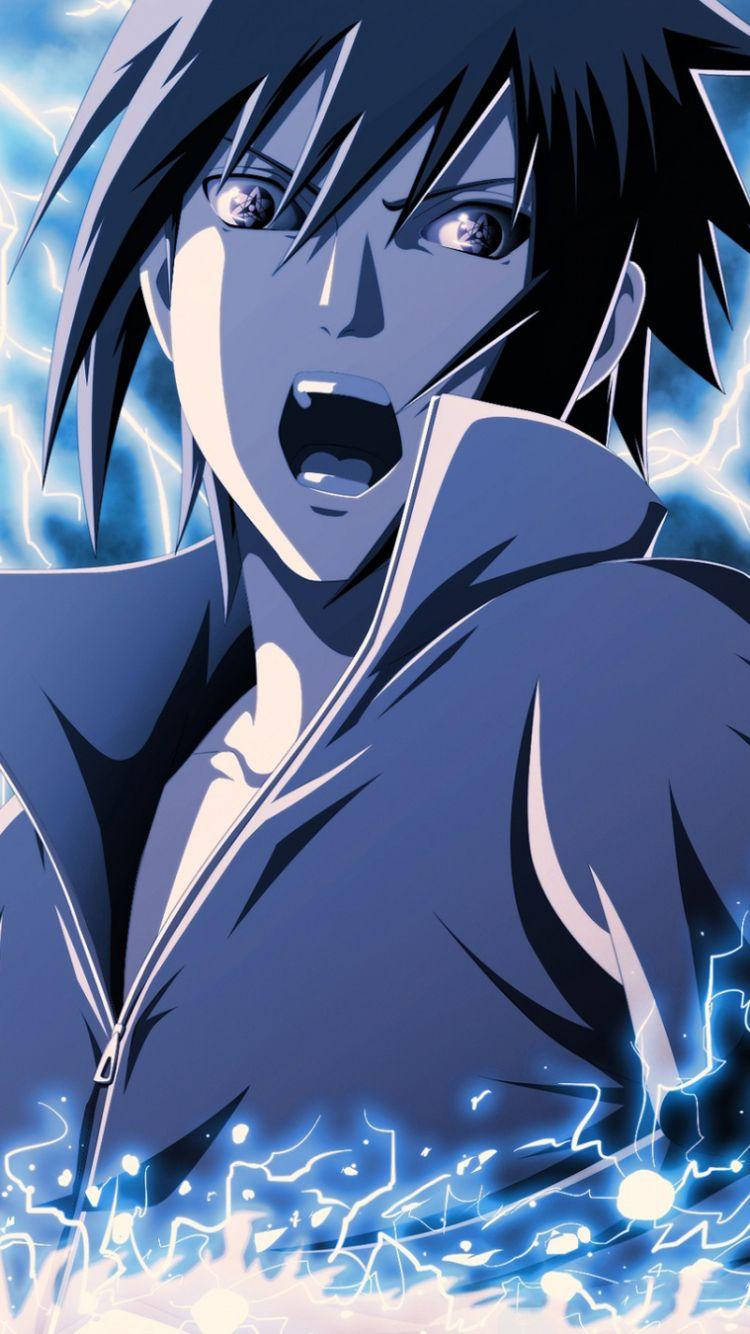 Aesthetic Sasuke In Striking Blue Background Wallpaper