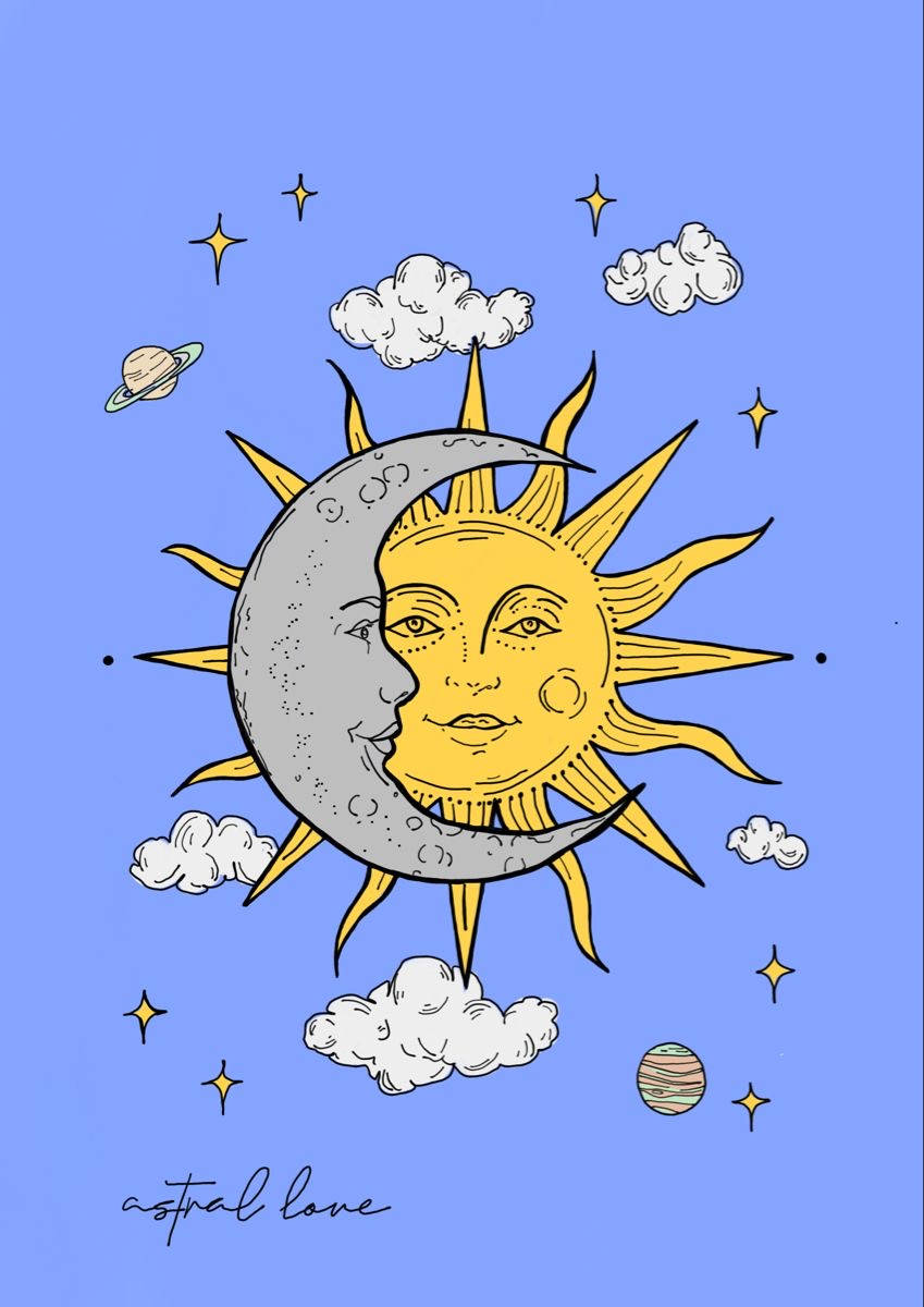 Aesthetic Sun And Moon Art Wallpaper