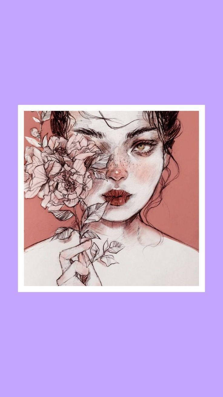 Aesthetic Tumblr Girl With Flowers Wallpaper