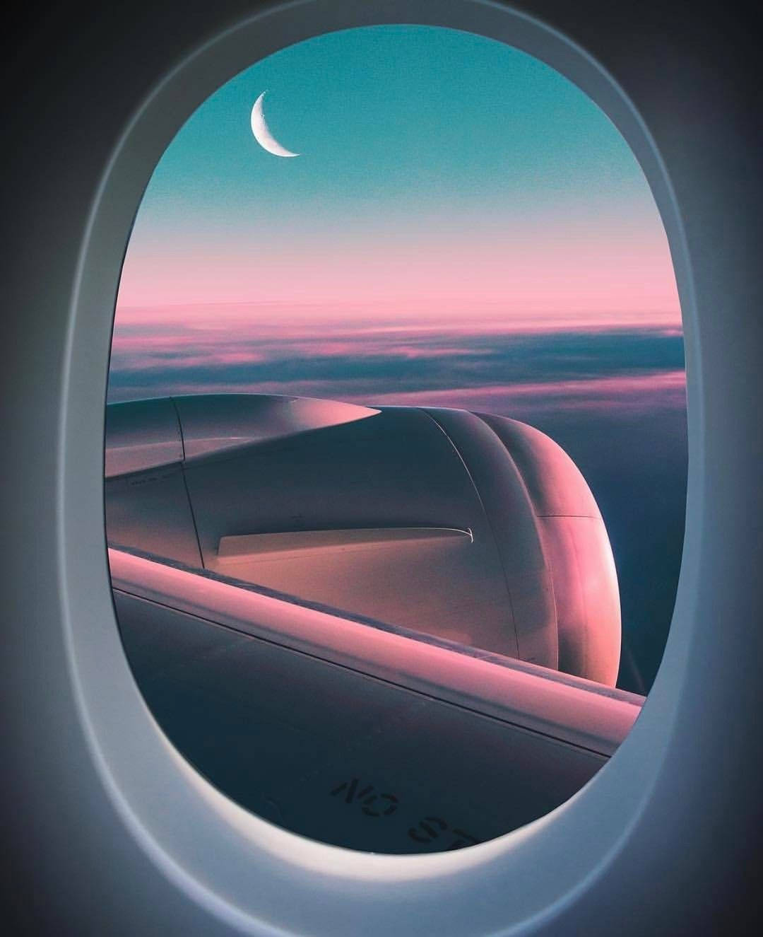 Airplane Window Aesthetic Travel Moon Wallpaper