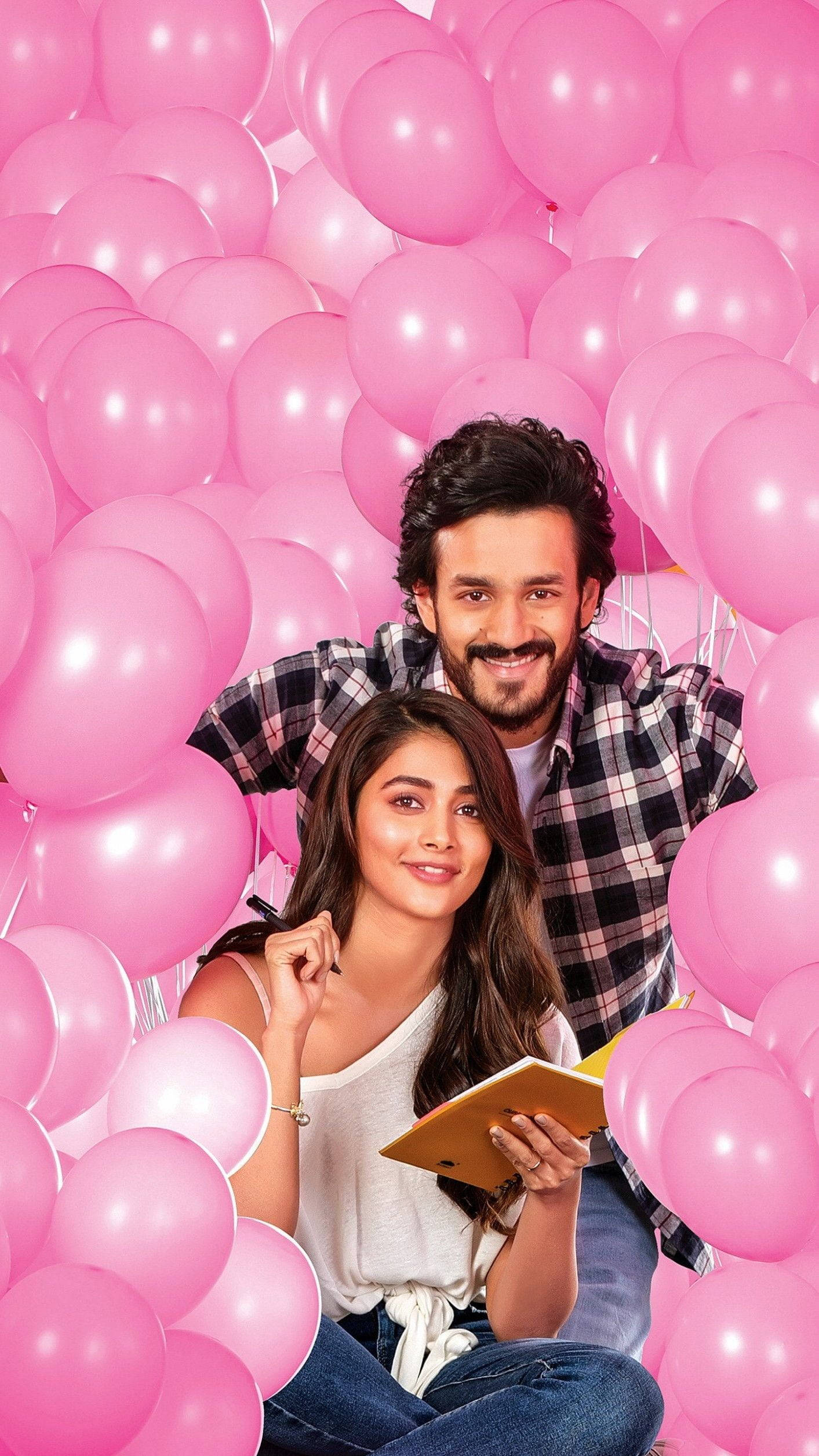 Akhil Akkineni, Pooja Hegde, And Balloons Wallpaper