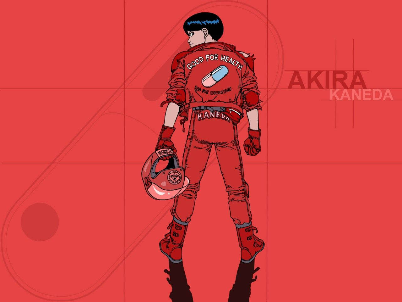 Akira Kaneda On Red Grid Pill Wallpaper
