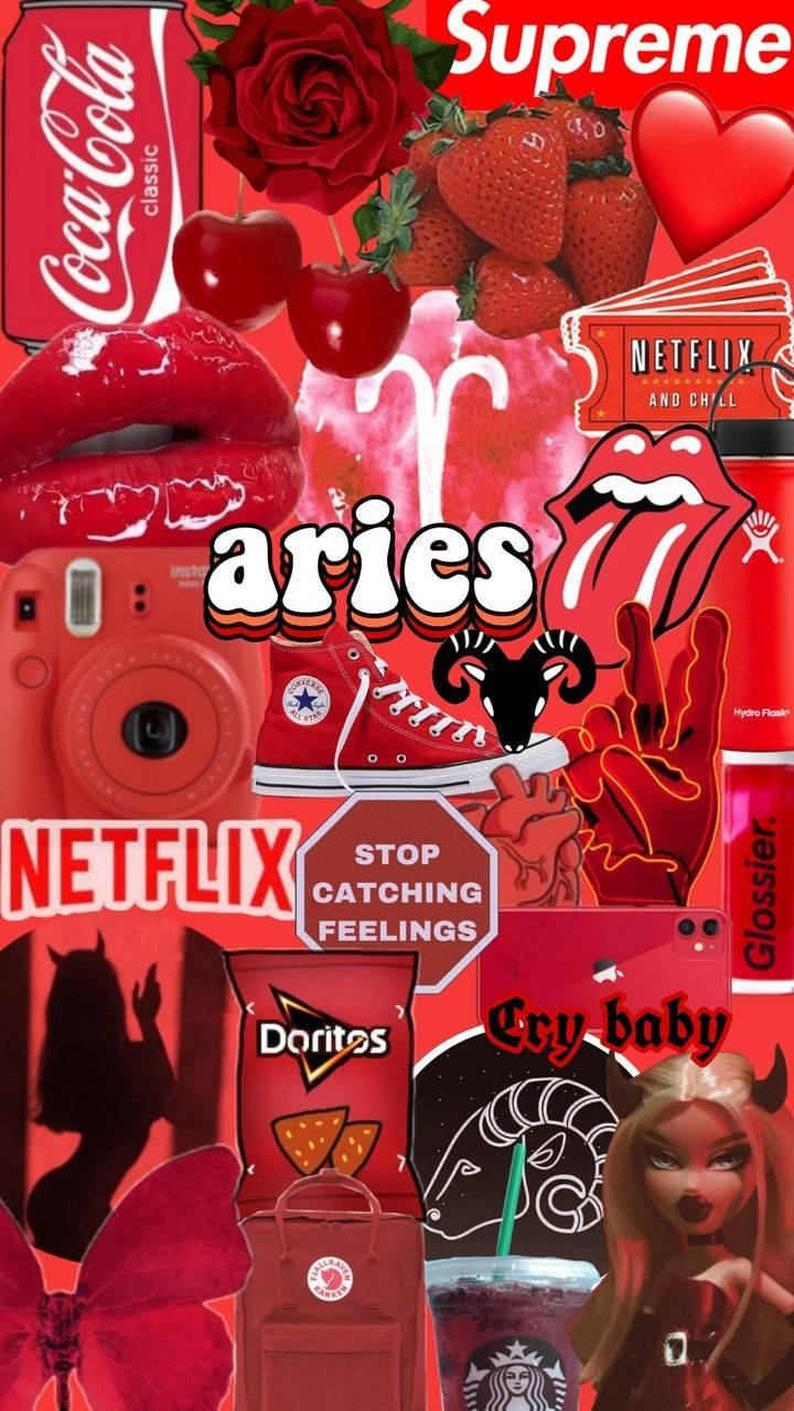 All Things Red Collage Aries Aesthetic Wallpaper