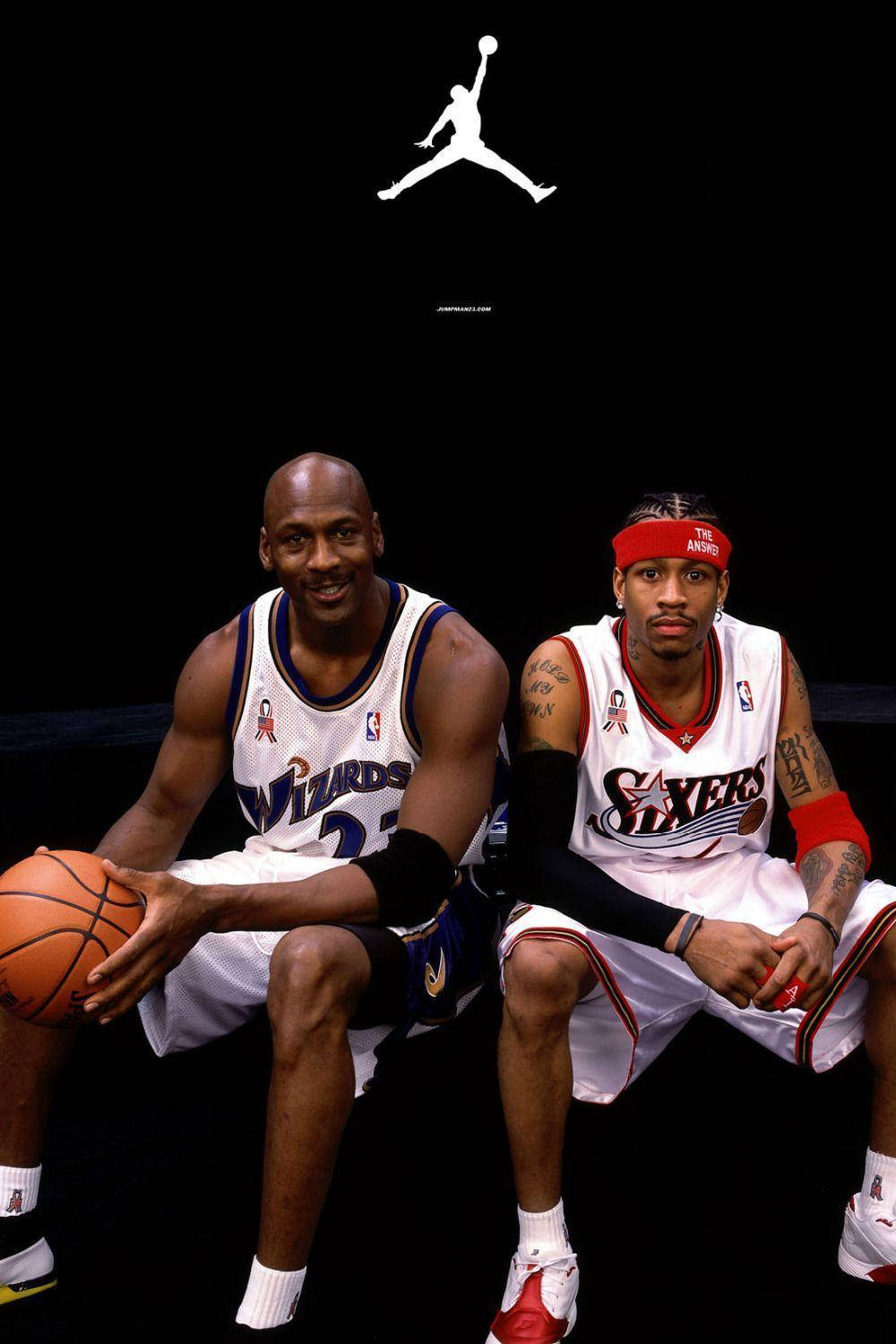 Allen Iverson And Michael Jordan Sitting Wallpaper