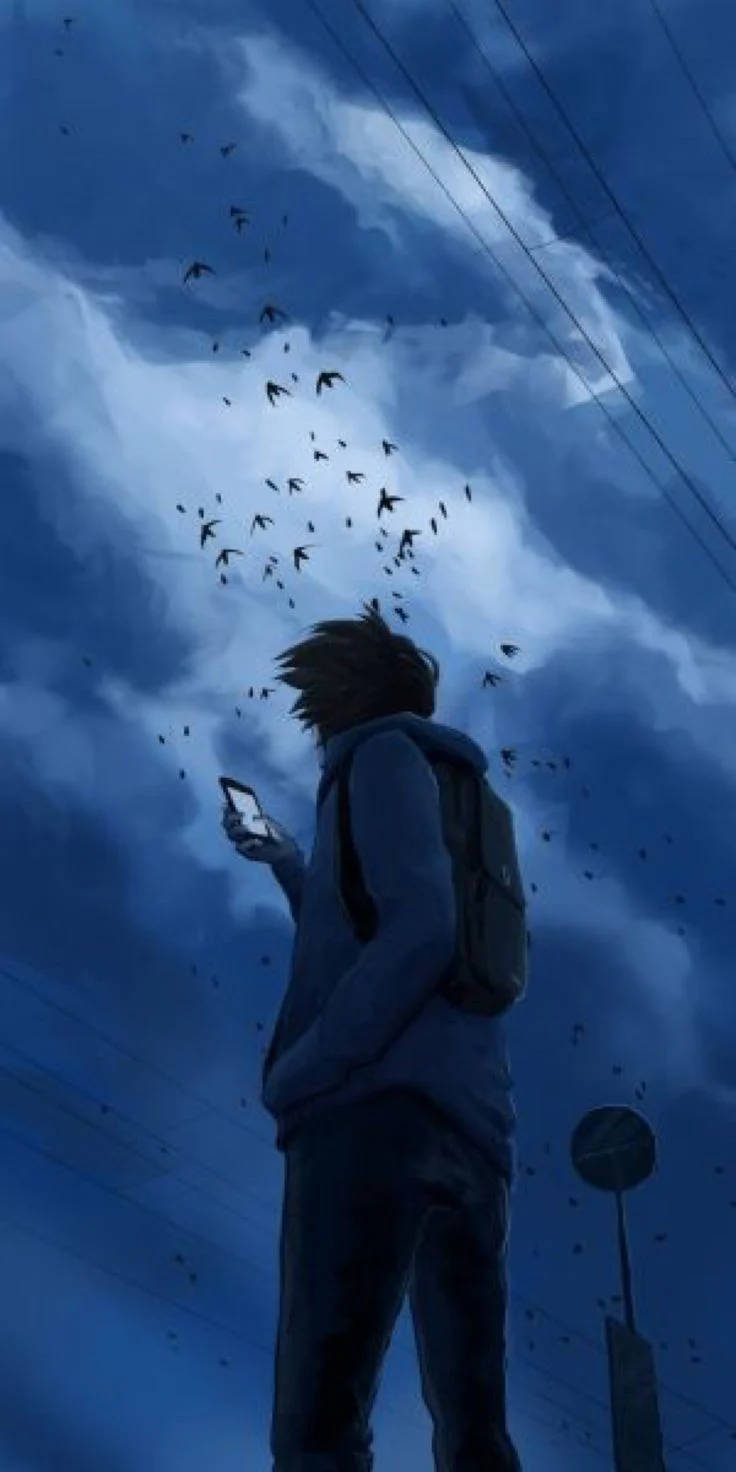Alone Boy Anime Under A Dark Sky Wallpaper