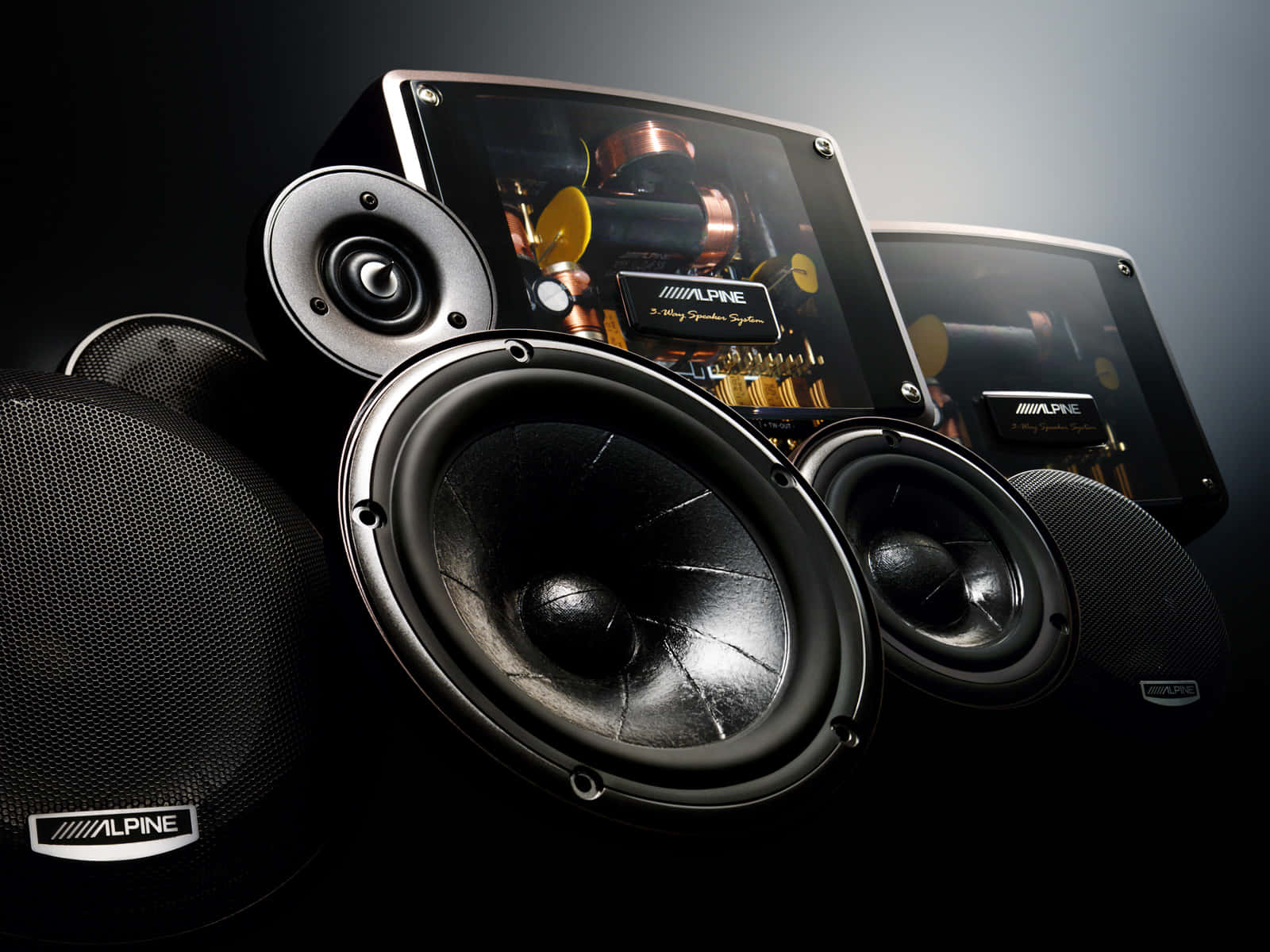 Alpine F1 Three Way Component Black Electric Speakers Wallpaper