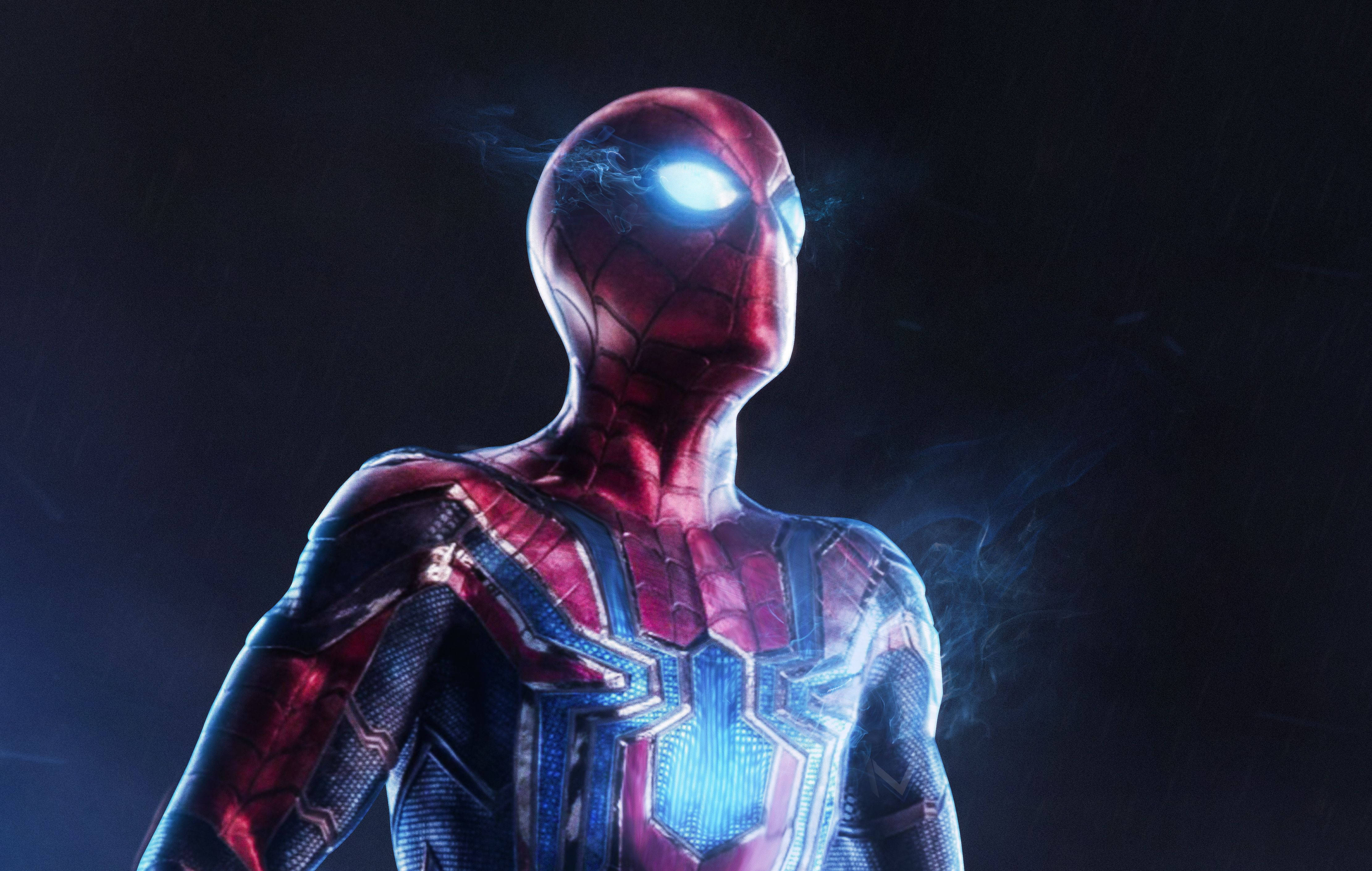 Amazing Spiderman Iron Spider Neon Blue Wallpaper