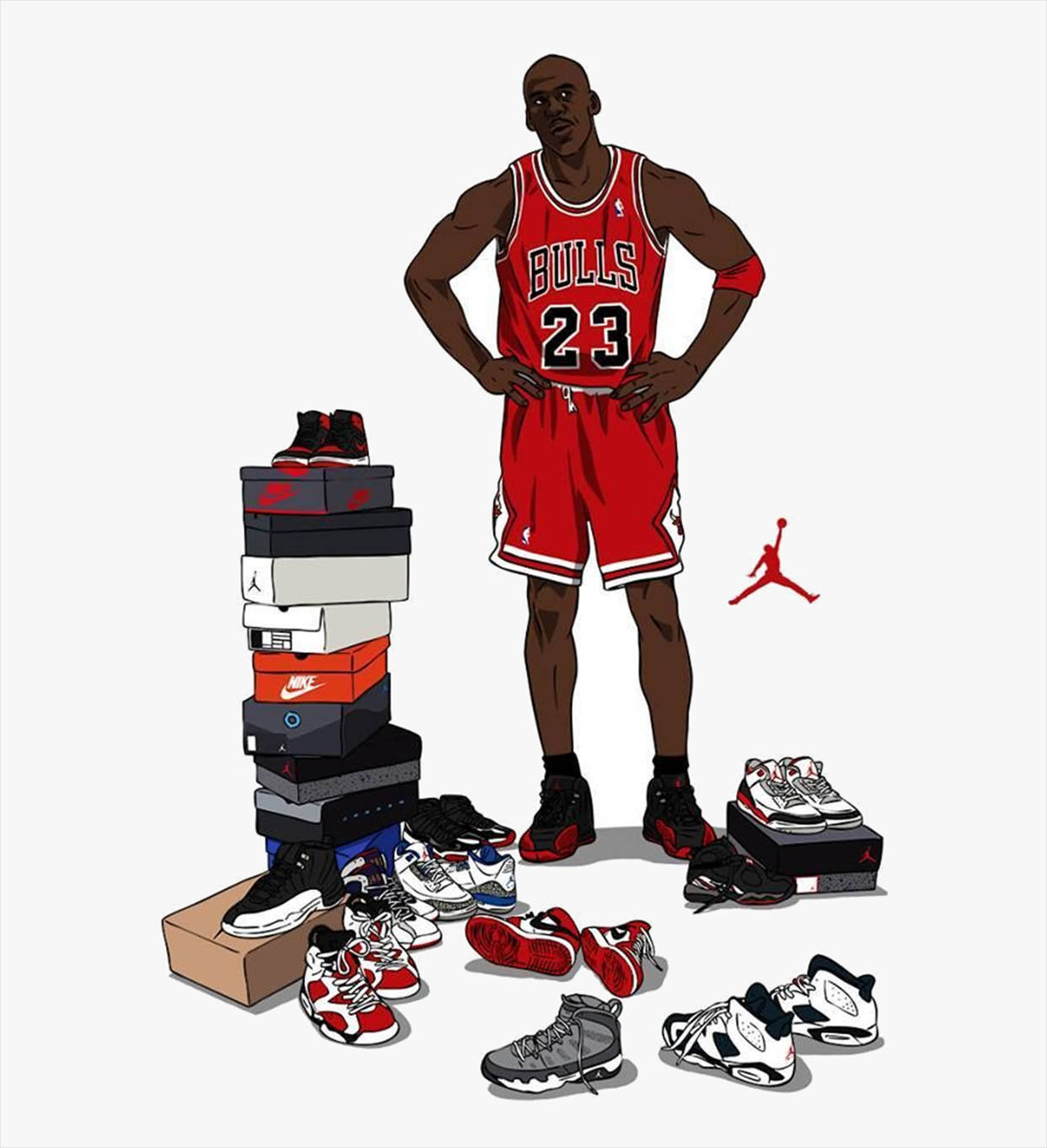 American Basketball Player Michael Jordan With Cartoon Sneakers Digital Artwork Wallpaper