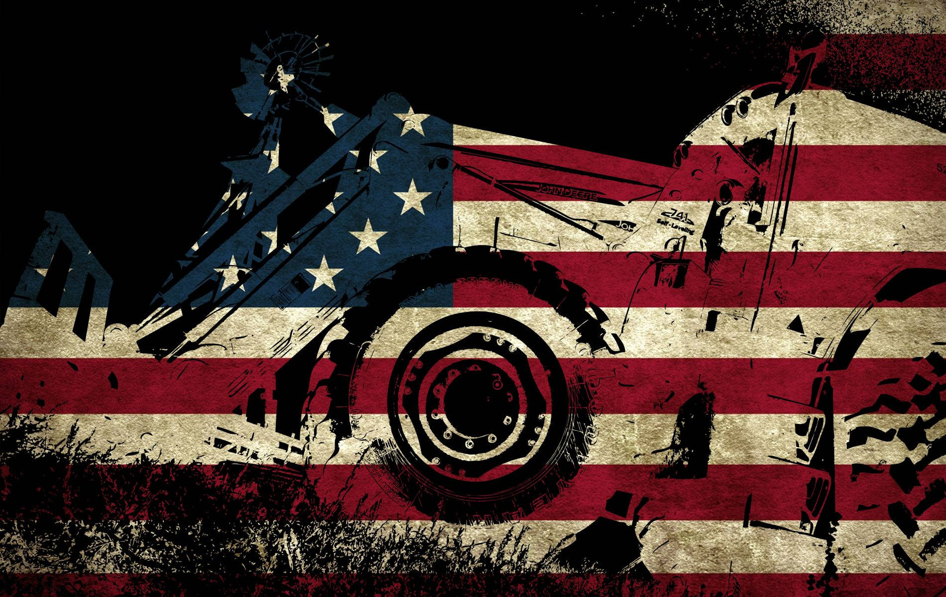 American Flag With Grungy Black Lines Wallpaper