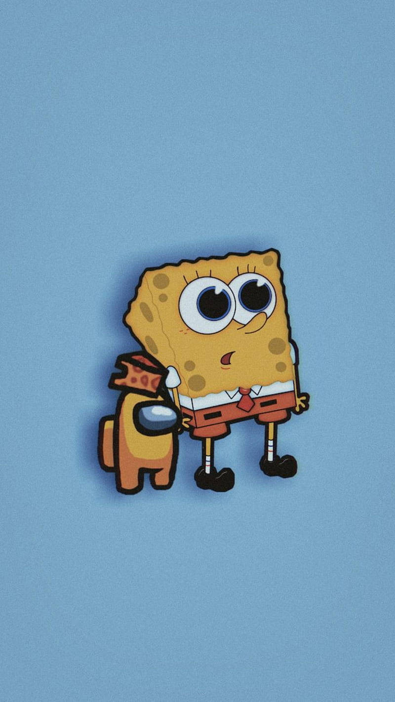 Among Us Character With Spongebob Wallpaper