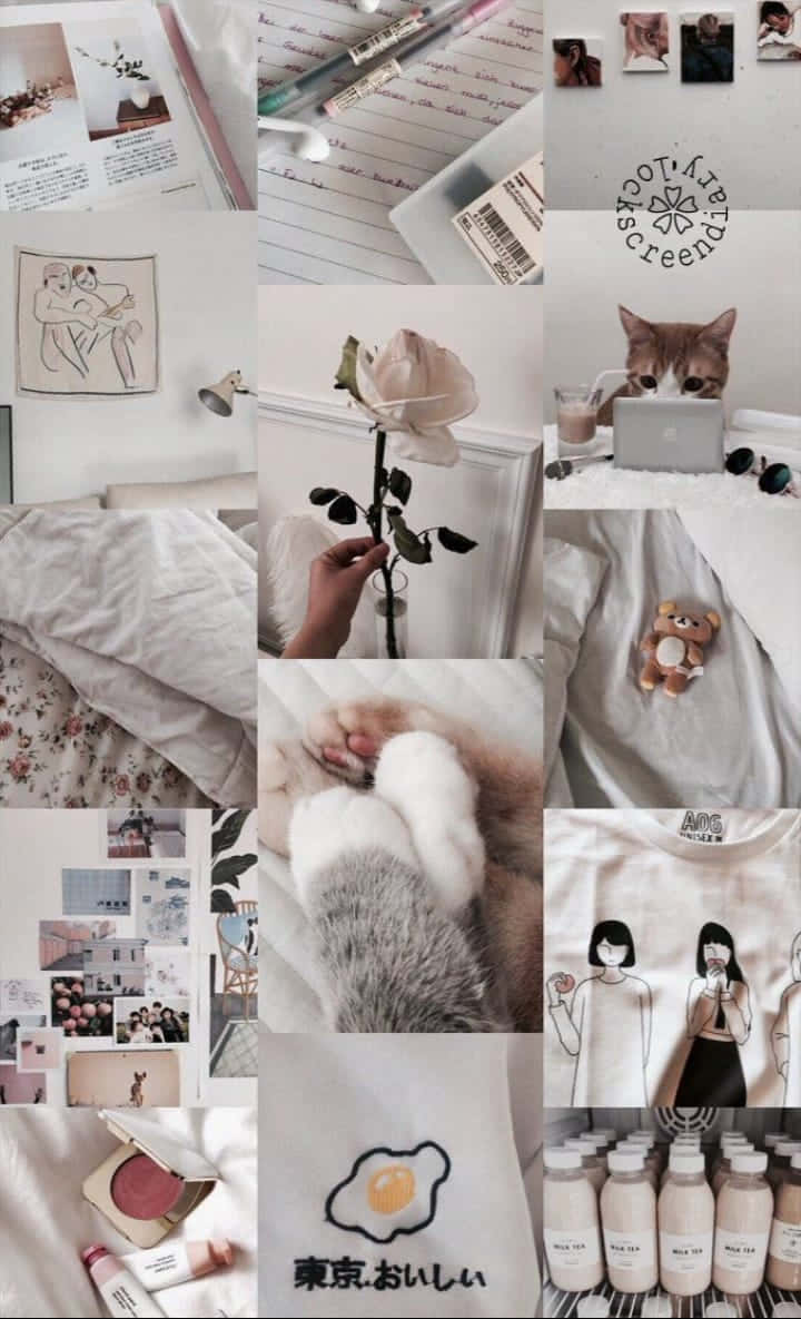 An Artistic Collage In White Aesthetic Wallpaper