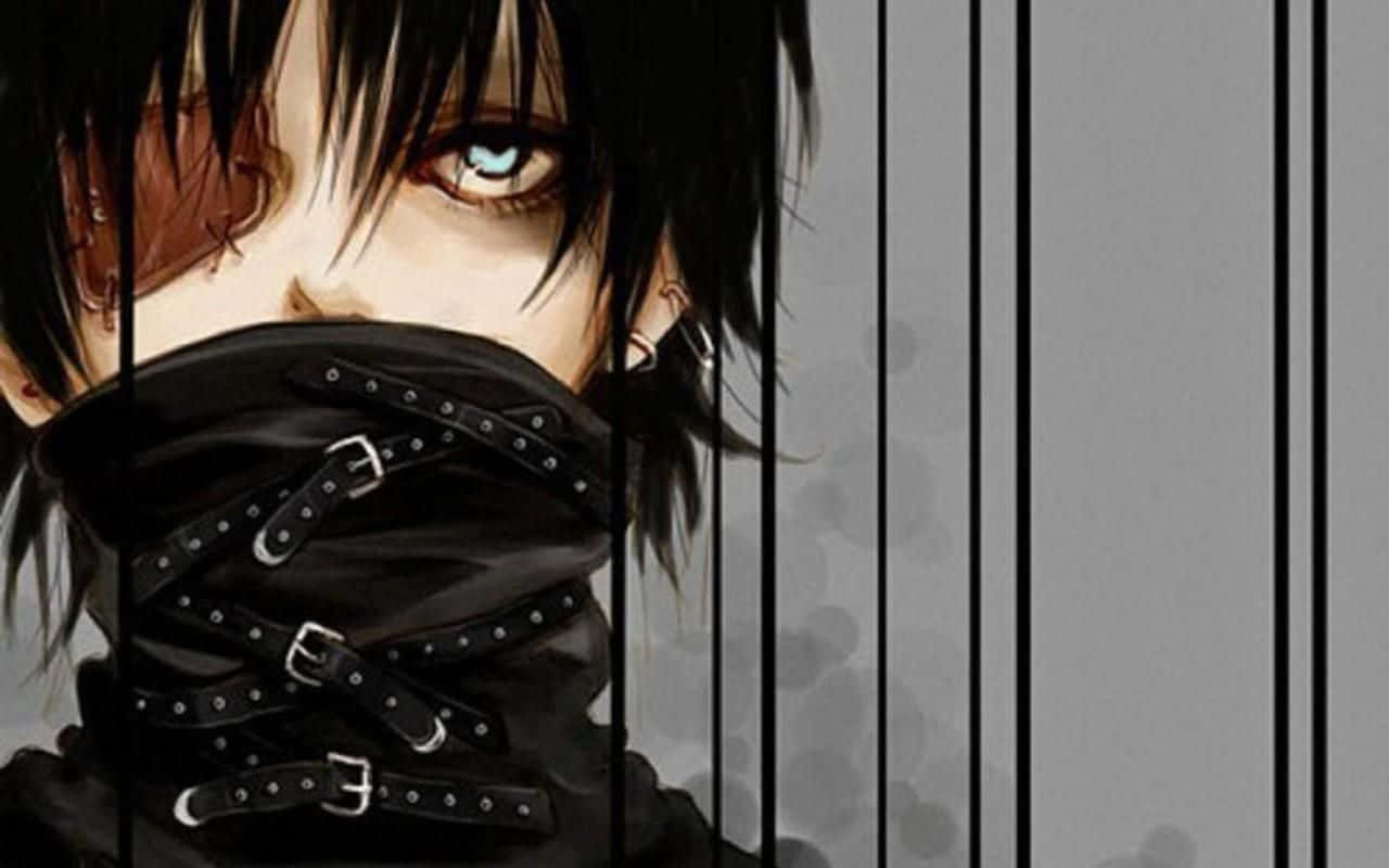 An Emo Anime Boy Sitting On A Stairwell Wallpaper
