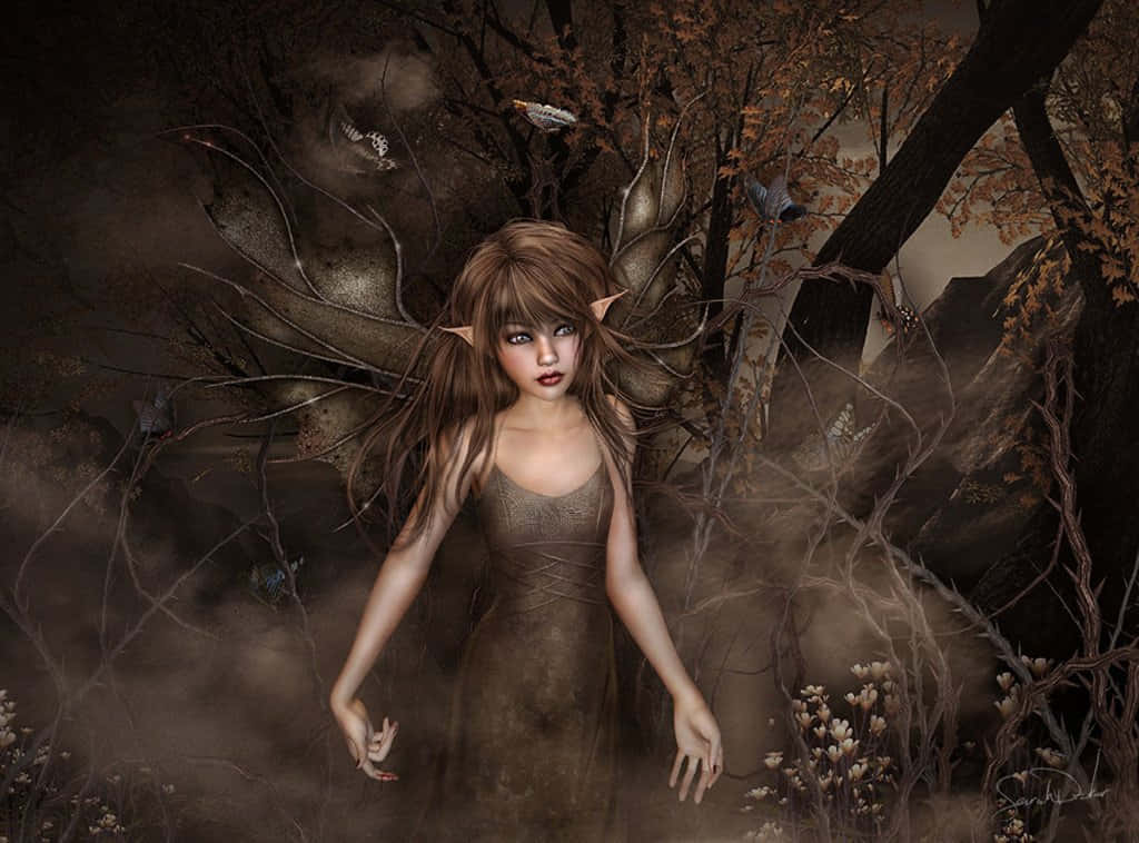 An Evil Fairy Threatens In A Dark, Mysterious Forest. Wallpaper