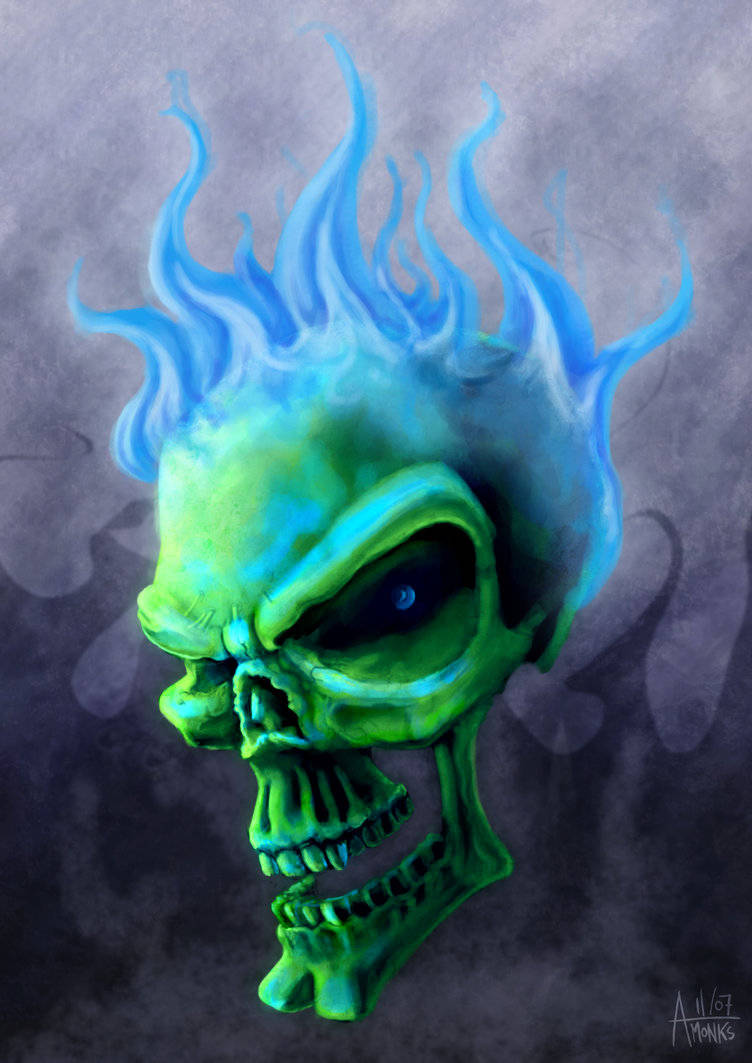 An Eye-catching Green Fire Skull Wallpaper