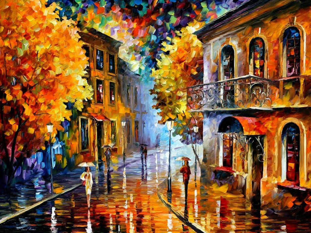 An Original Oil Painting Of A Majestic Landscape Wallpaper