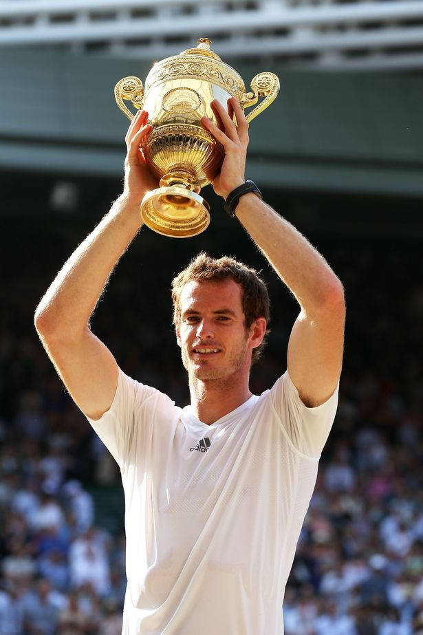 Andy Murray Celebrating With Wimbledon Trophy Wallpaper