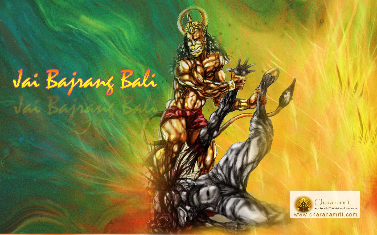 Angry Hanuman Fighting Demon Wallpaper