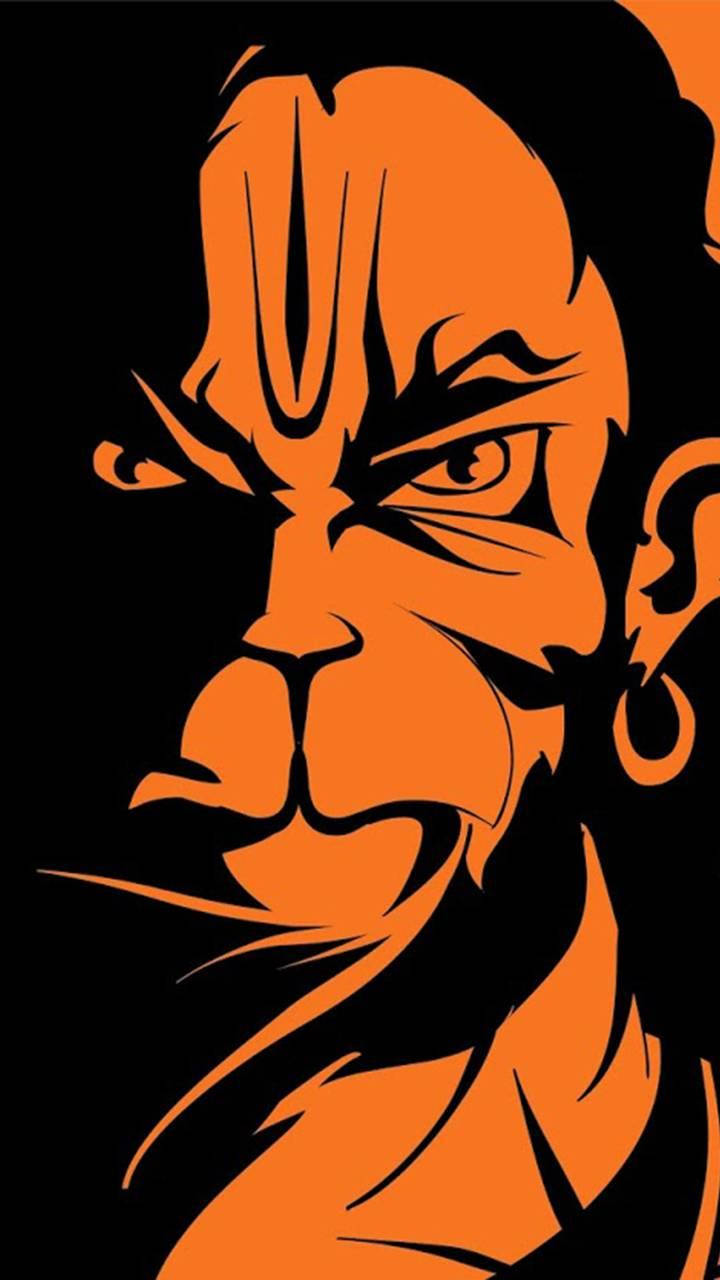 Angry Hanuman Orange Face Art Wallpaper